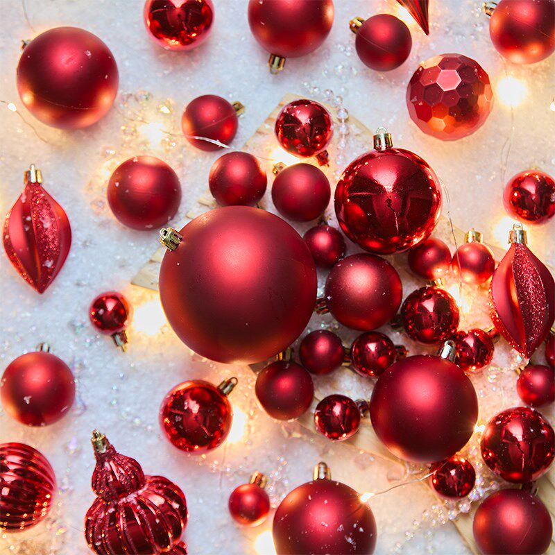 极速圣诞装饰场景布置球红色v装饰品3-15cm吊球圣诞树装饰店铺酒