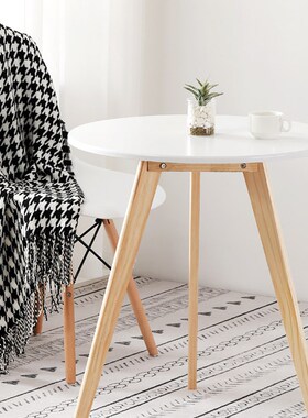 极速实木白色小圆桌简约现代卧室阳台休I闲北欧茶几家用边几迷你