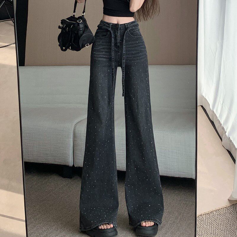 新品微喇叭阔腿牛仔裤女2025春季E新款高腰显瘦宽松直筒拖地休闲