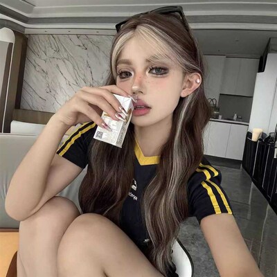 新品kuku公主小额蕾丝假发女长卷发灰金挑染自然全头套.美式亚裔