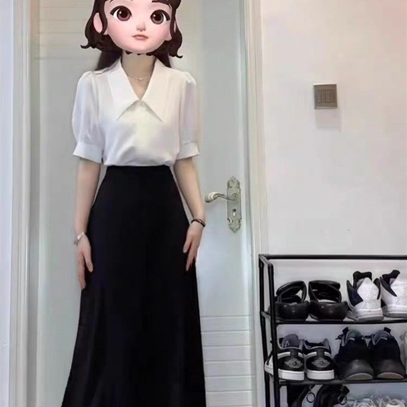 新品白色雪纺衬衫女短袖夏大学生职E业正装教师穿搭事业编面试套