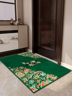 绿色新中式入户门地垫绒面进门地毯门口防滑脚垫子可裁剪玄关门垫
