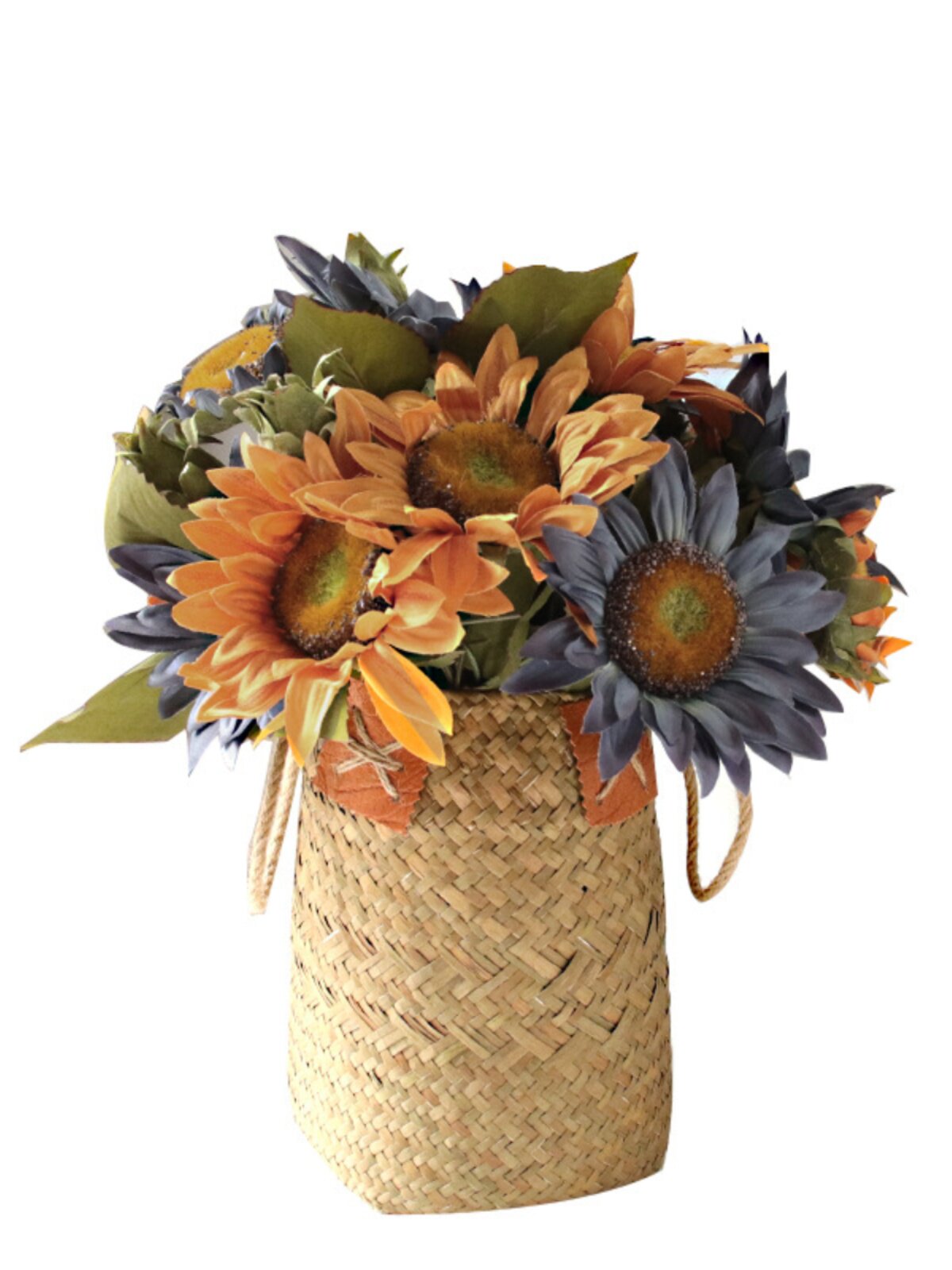 复古编织花篮客厅装饰摆件花篮藤编手提编织篮草编花瓶花筒插花篮