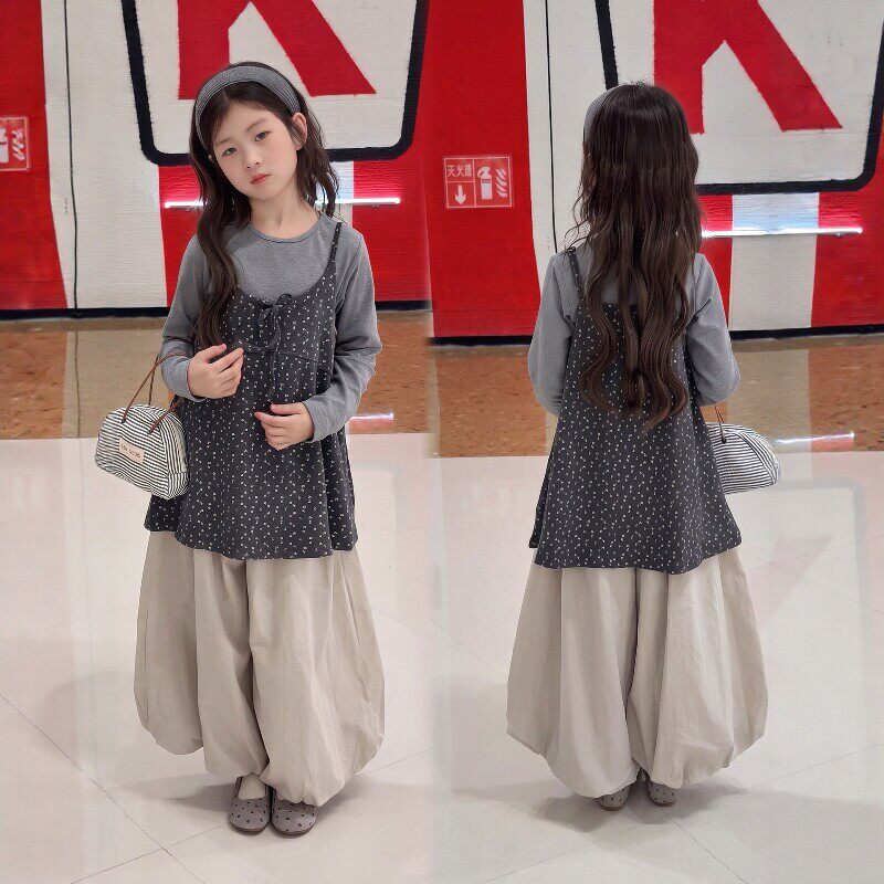 法国BERYDIA女童秋季休闲三件套2026新款儿童超火洋气灯笼裤套装