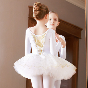 TTIT舞蹈服儿童春秋女童芭蕾舞蓬蓬裙白色中国舞长袖练功服