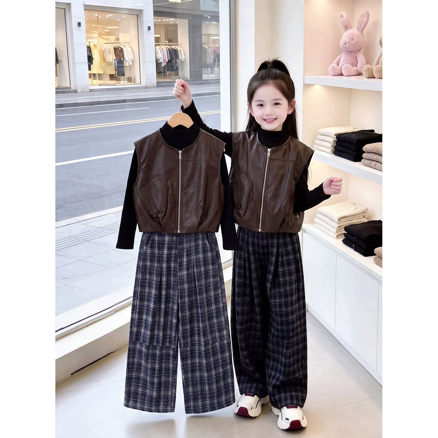 法国BERYDIA女童秋季韩系三件套2026新儿童卫衣夹克裤子穿搭套装