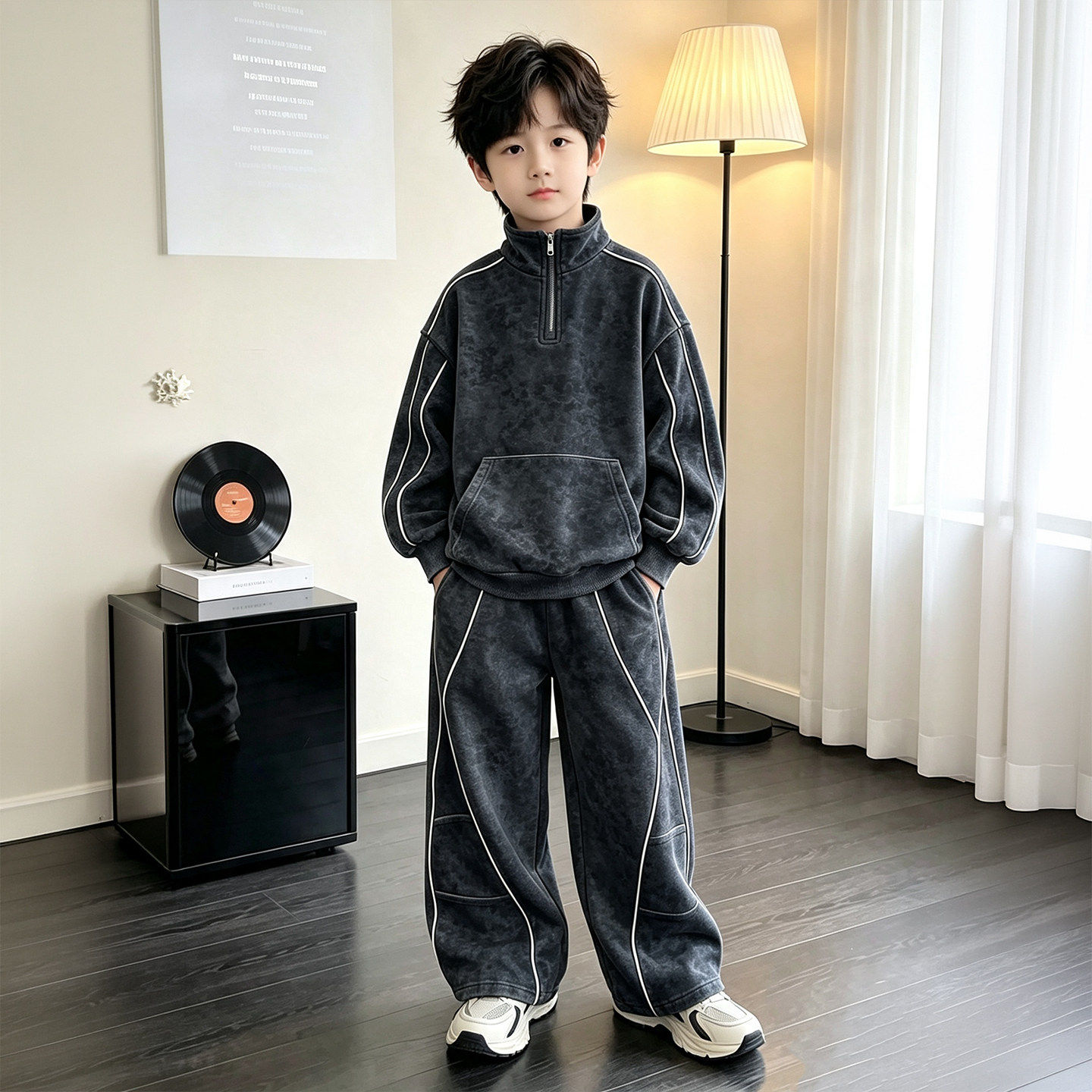韩国Uamtor男童秋装套装春秋2026新款中大童运动风时髦卫衣两件套