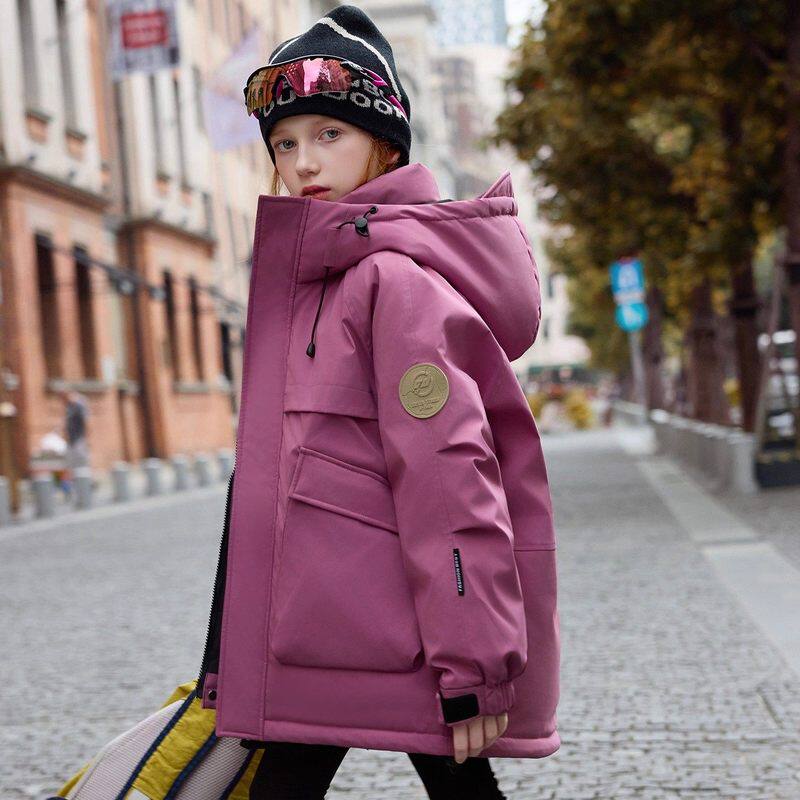 NEXT GJLG 女童派克羽绒服儿童加厚保暖冲锋衣男童白鸭绒连帽外套