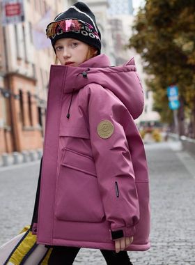 NEXT GJLG 女童派克羽绒服儿童加厚保暖冲锋衣男童白鸭绒连帽外套