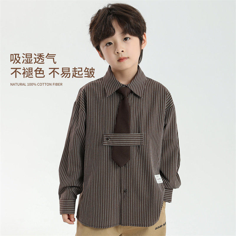 韩国Uamtor男童衬衫春秋2026新款儿童洋气衬衣中大童百搭长袖上衣