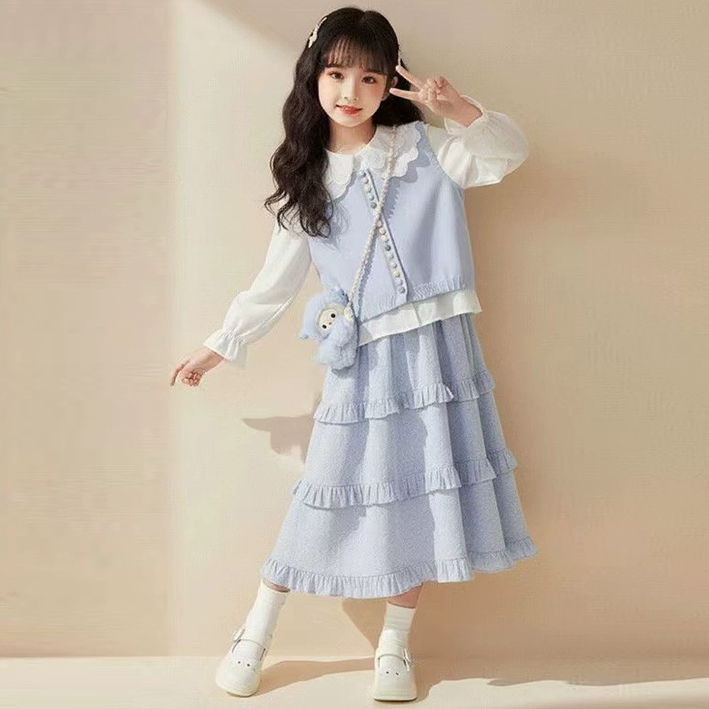 Miki inss女童套装2026春秋新款裙子早秋穿搭初中生洋气连衣裙潮