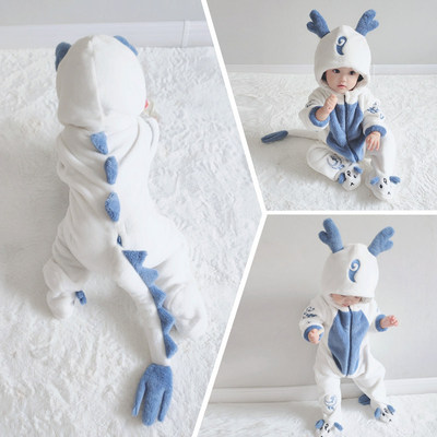英国DHWA婴儿衣服春秋款宝宝连体衣冬恐龙睡衣保暖卡通爬爬服