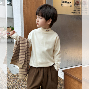 韩国Uamtor男宝打底衫纯色秋冬款加绒洋气儿童半高领纯棉德绒上衣
