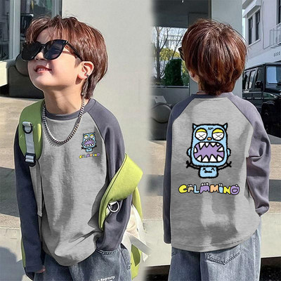 英国DHWA2026年春秋新款纯棉长袖男童t恤拼接圆领洋气上衣潮秋装