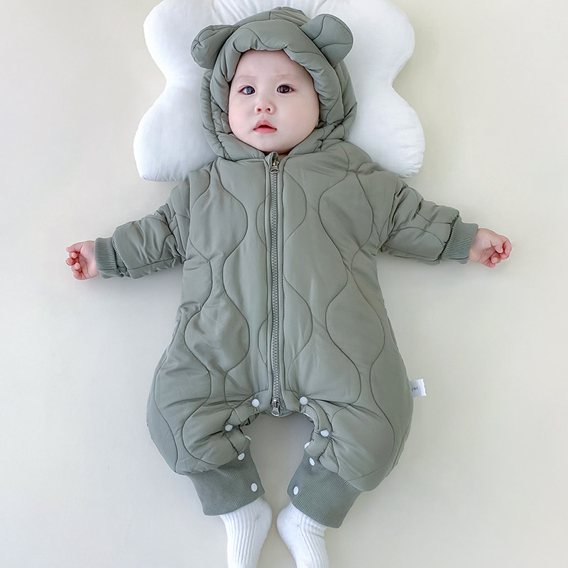 英国DHWA宝宝连体衣冬季加绒保暖外出服品牌婴儿衣服羽绒棉服外套