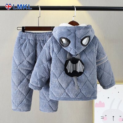 英国LMKL儿童睡衣冬季男童加厚法兰绒三层夹棉男孩加绒中大童珊瑚