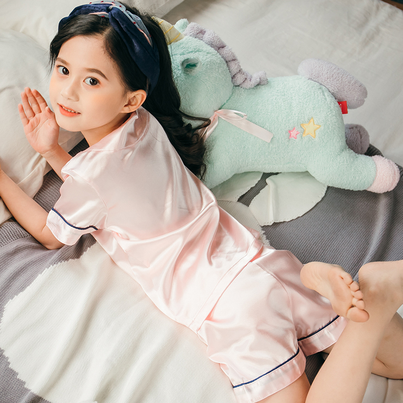 英国netx Kiss儿童睡衣女童薄款冰丝夏季亲子短袖女孩家居服套装