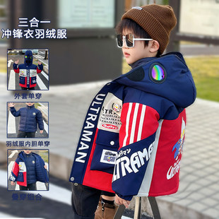 DHWA英国联名儿童羽绒服内胆三合一冲锋衣2025款男童保暖冬装外套