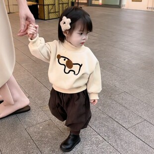 法国BADNUT女童秋冬套装2025新款儿童加绒加厚宝宝高领卫衣束脚裤