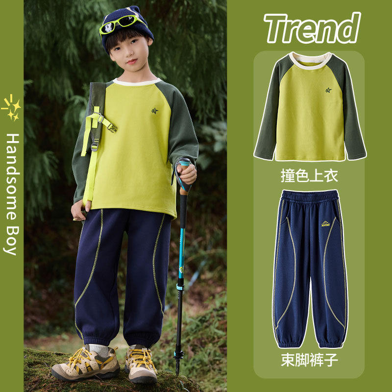 日本秋冬季男童户外训练服速干衣男孩大童秋冬长袖裤子健身训练服