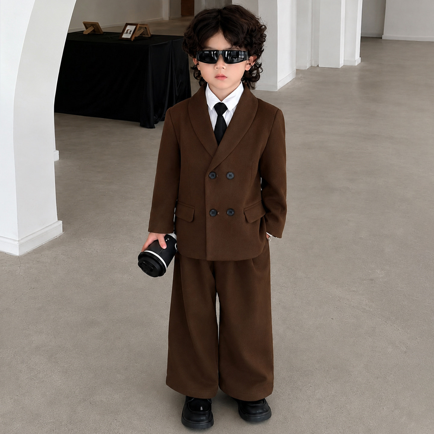 韩国Uamtorr男童呢子西装套装儿童生日礼服秋冬男孩走秀演出潮服