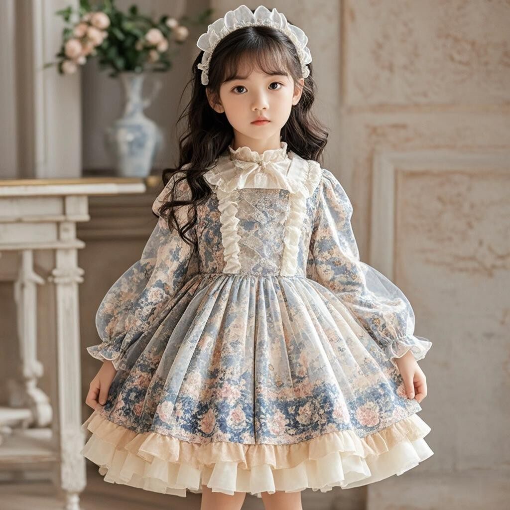 英国DGKP女童秋冬洛丽塔公主裙2025新款儿童加绒生日礼服连衣裙子