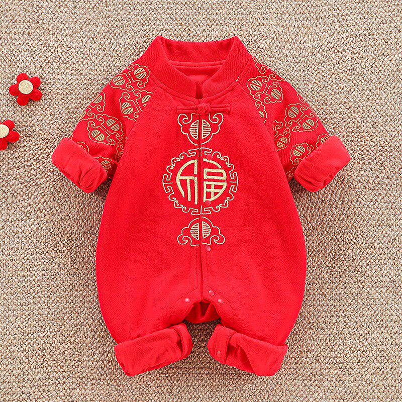 英国DHWA男宝宝周岁礼服秋冬季婴儿衣服连体衣新年装喜庆拜年服