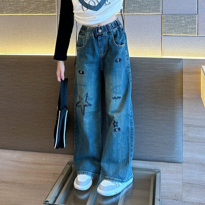 韩国Uamtor女童牛仔裤春秋新款韩版儿童洋气宽松休闲洋气阔腿裤子