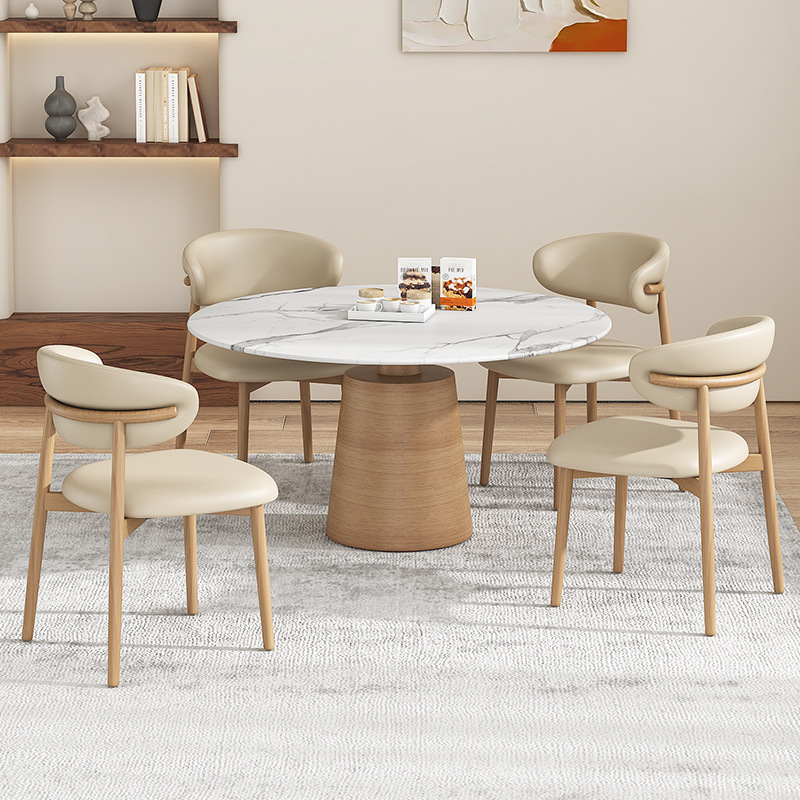 仿实木北欧简约金属皮质软包餐椅