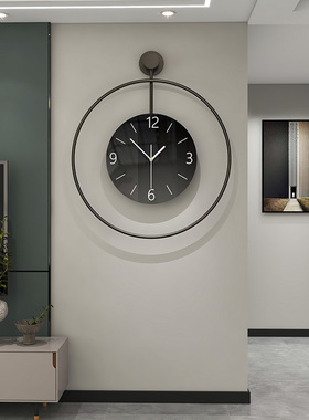 德国新款现代简约风挂钟客厅装饰时钟创意几何圆形黑色金属壁挂表