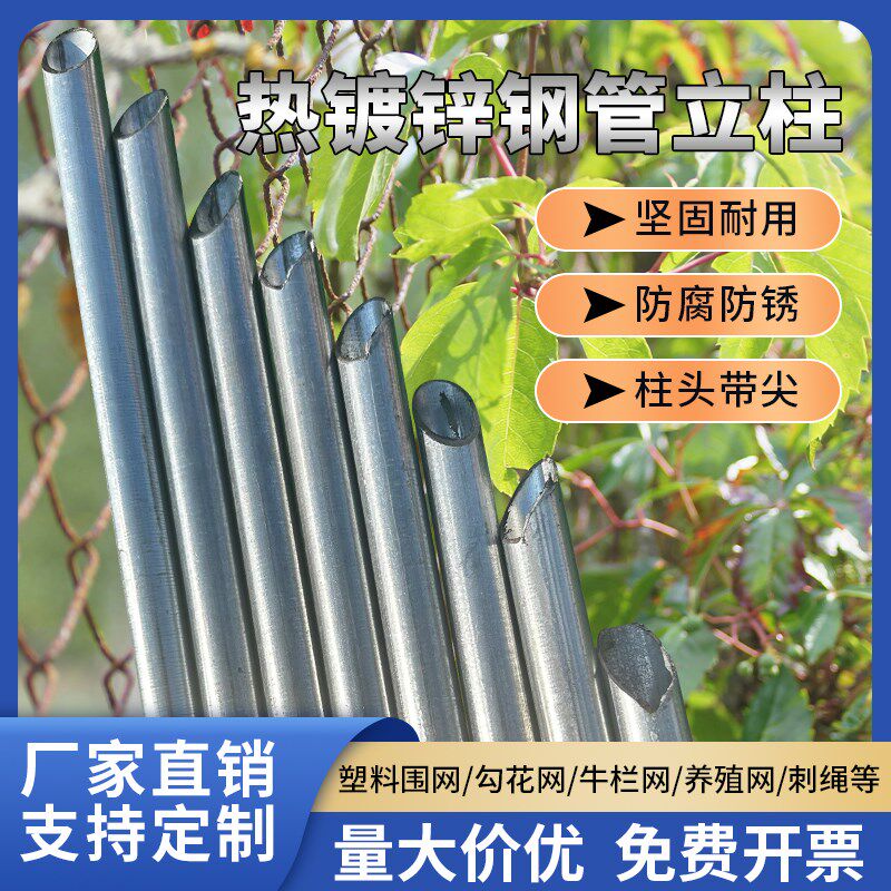 新热镀锌钢c管立柱围栏立柱杆养殖菜园圆管方管立柱4分6分1寸爬藤图片