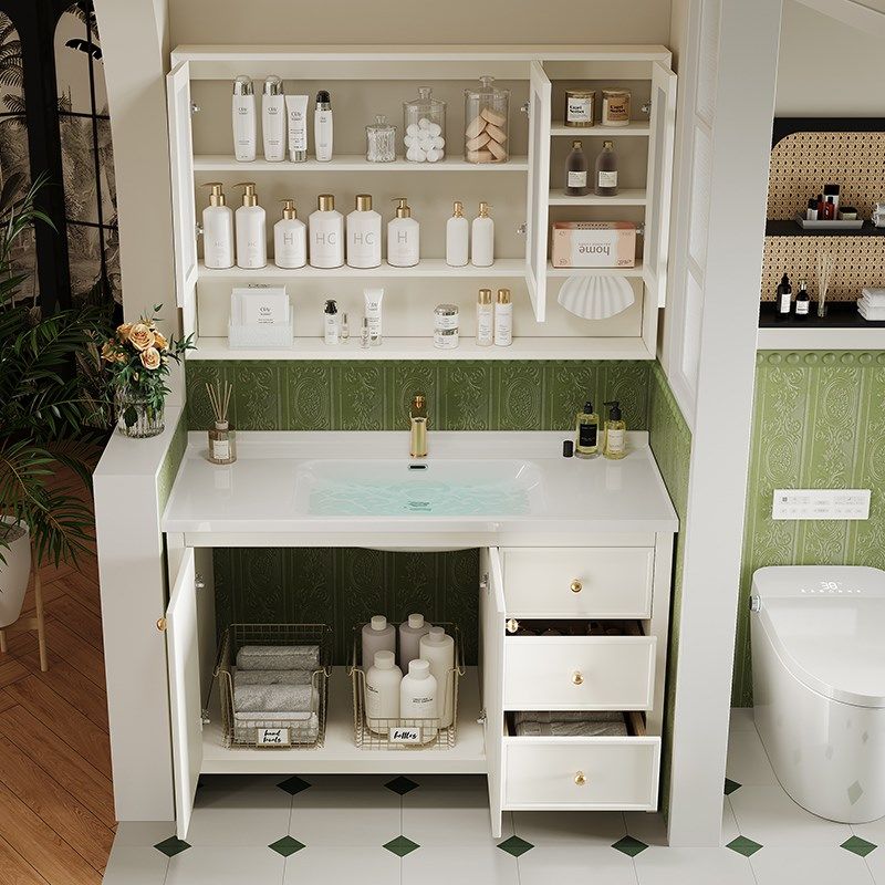 新橡木烤漆浴室柜落地式洗漱v台陶瓷一体盆法式复古风洗脸盆柜组,家装主材,浴室柜组合,淘宝优惠券,粉丝福利购,淘宝优惠卷