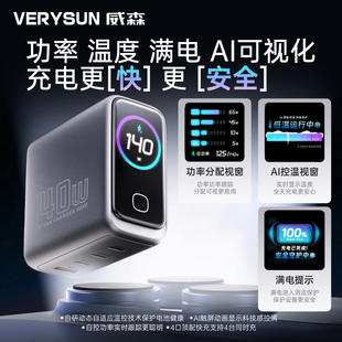 【苹果17顶配】威森AI屏显140W氮化镓充电器数显全兼容智控高功率快充充电头适用于华为安卓苹果17-6VERYSUN