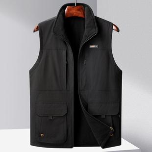冬装马甲男拉链开衫户外钓鱼爸爸工装背心两面外套双面穿加绒保暖