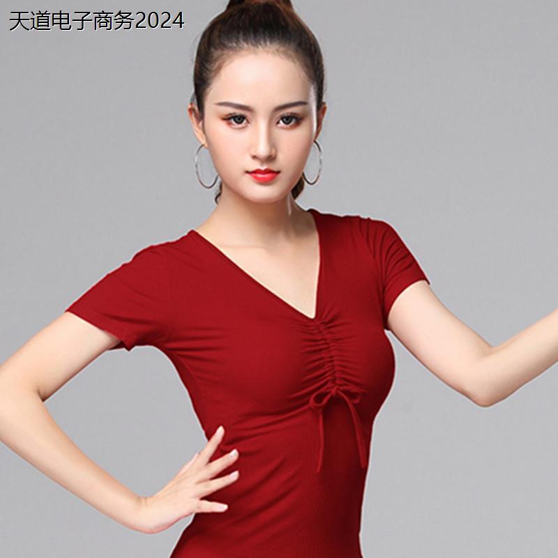 夏新款舞蹈服女V领短袖上