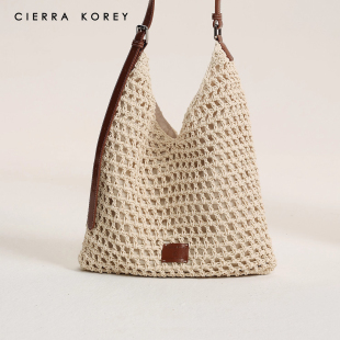 CierraKorey官网 蜜蜡牛皮托特包包女夏季编织包单肩腋下包斜挎包