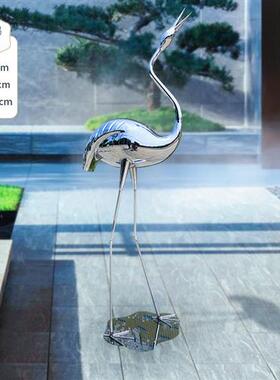 户外草坪庭院摆件不锈钢仙鹤雕塑金属镜面园林景观工艺品摆件现货