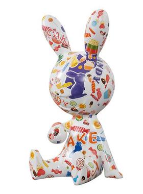 现代卡通玻璃钢兔子电镀雕塑摆件客厅家居装饰坐姿大型落地摆件