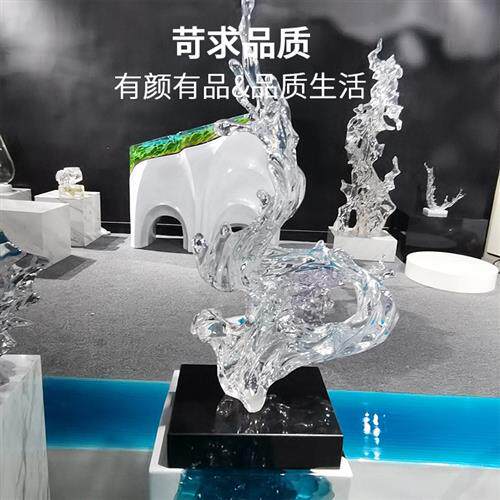 现代创意透明艺术雕塑样板间别墅落地浪花摆件玄关装饰工艺品