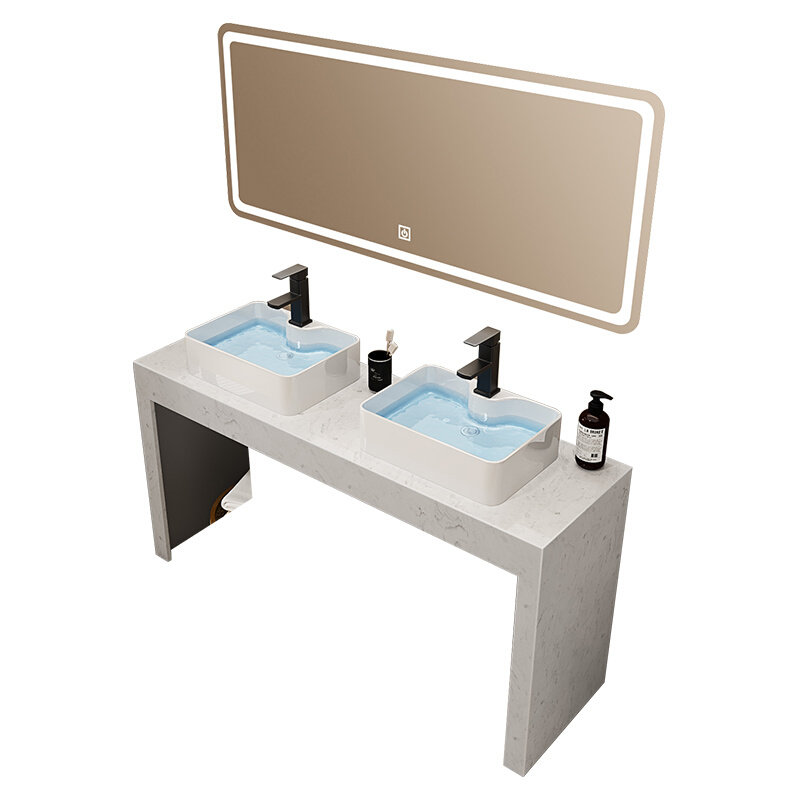 公共厕所落地O大理石洗漱台双盆易安装双人洗脸池卫生间洗手盆套
