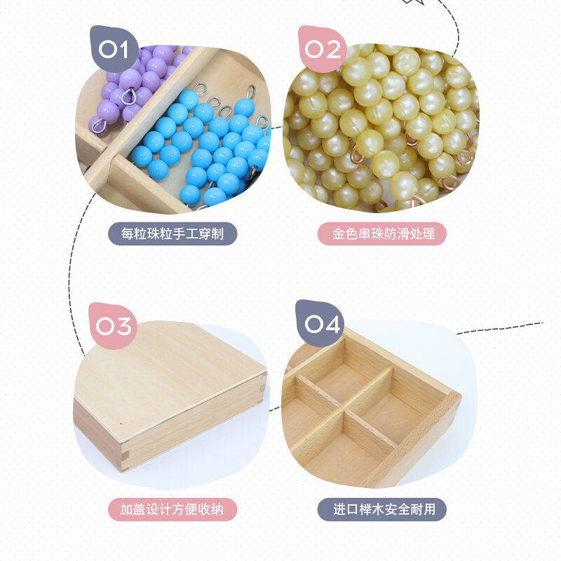 忙碌数学教具教具黑白灰色串珠棒蒙特梭利蒙氏W屋彩色家庭金色串