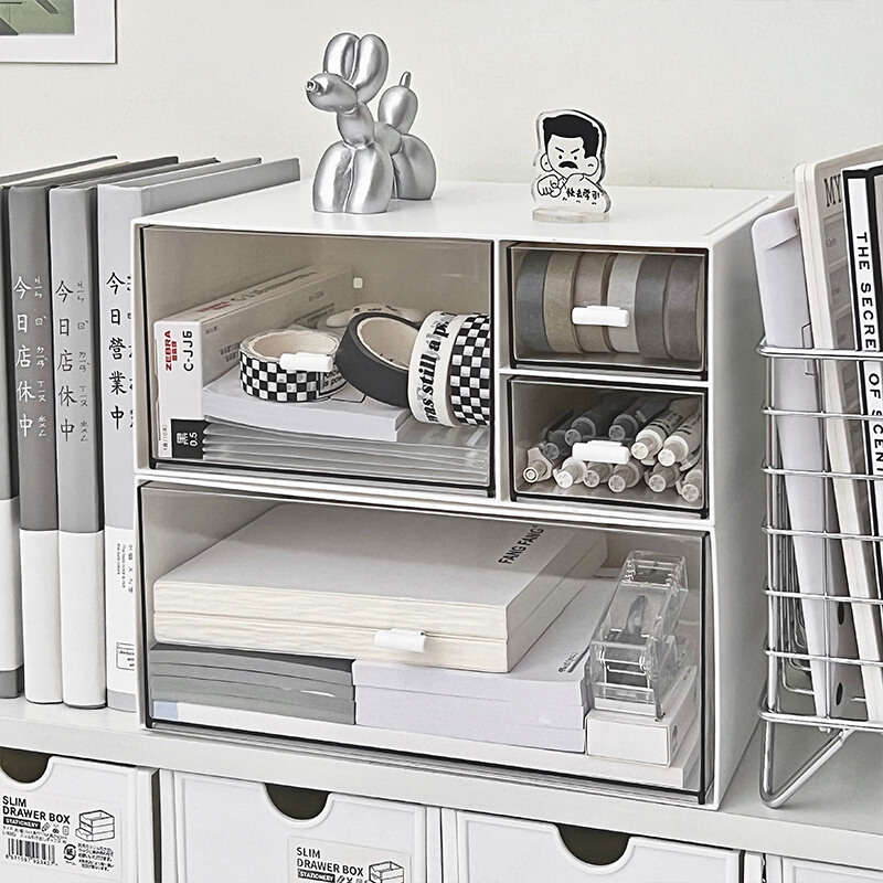 亚克力笔筒收纳盒抽屉式大容e量办公桌多功能文具简约书桌一体笔