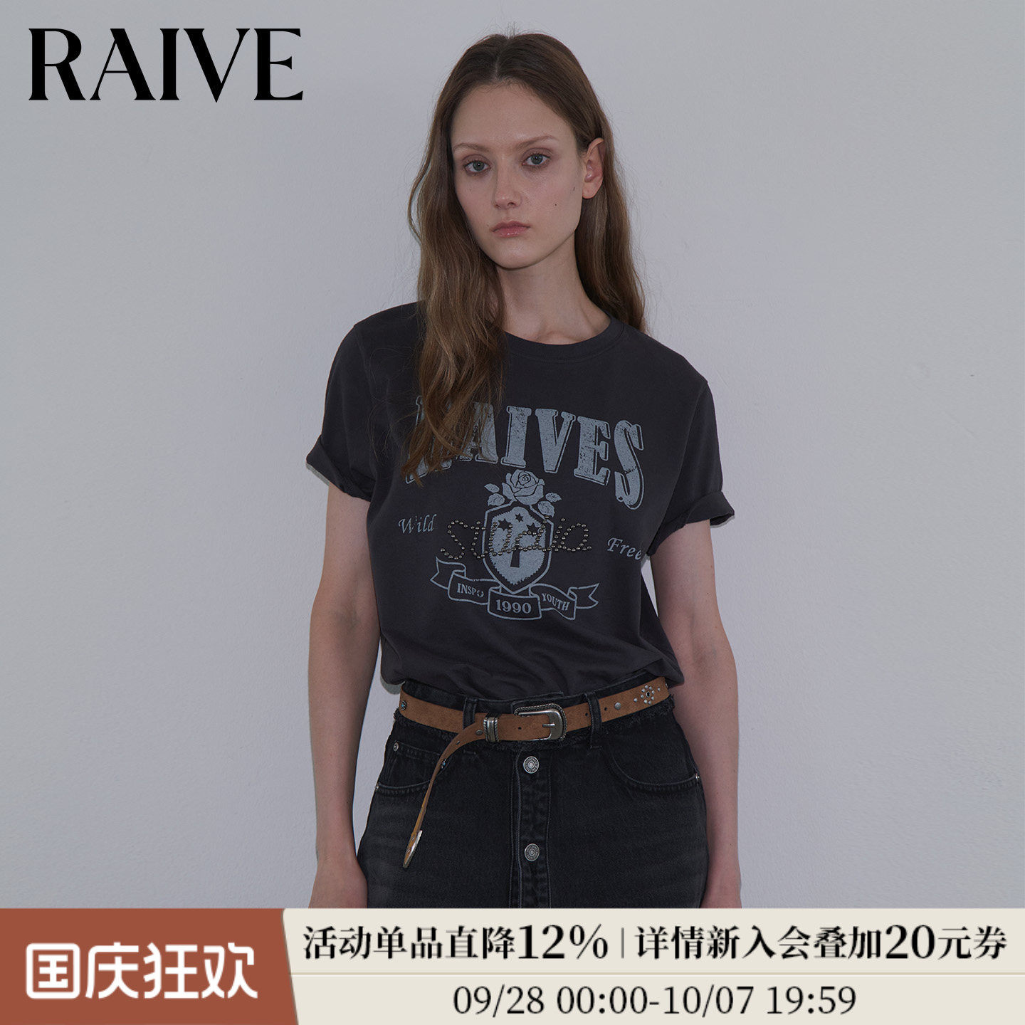 RAIVE玫瑰徽章logo印花T恤图片