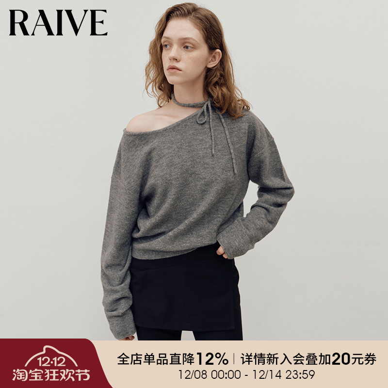 RAIVE韩系露肩宽松毛针织衫