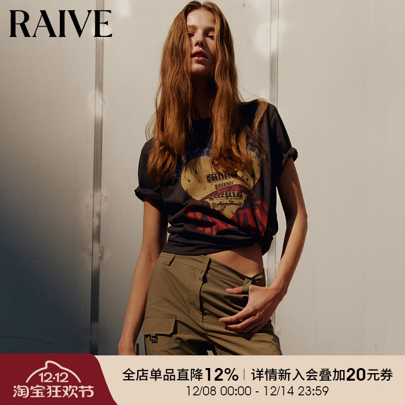 RAIVE圆领复古印花短袖T恤