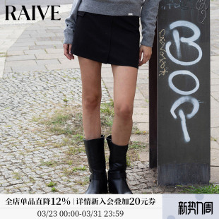 RAIVE2026春流行女短裙黑色韩版 饰直筒裙半身裙 裙子腰部金属扣装