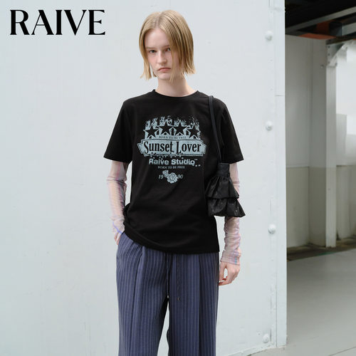 RAIVE复古字母星星印花韩系短袖