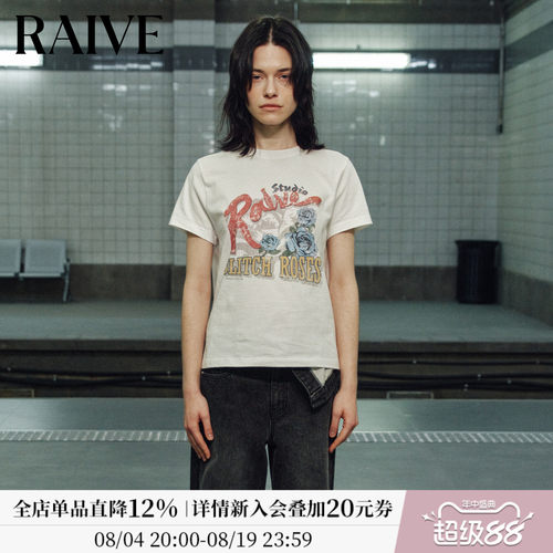 RAIVE字母玫瑰印花休闲韩系宽松T