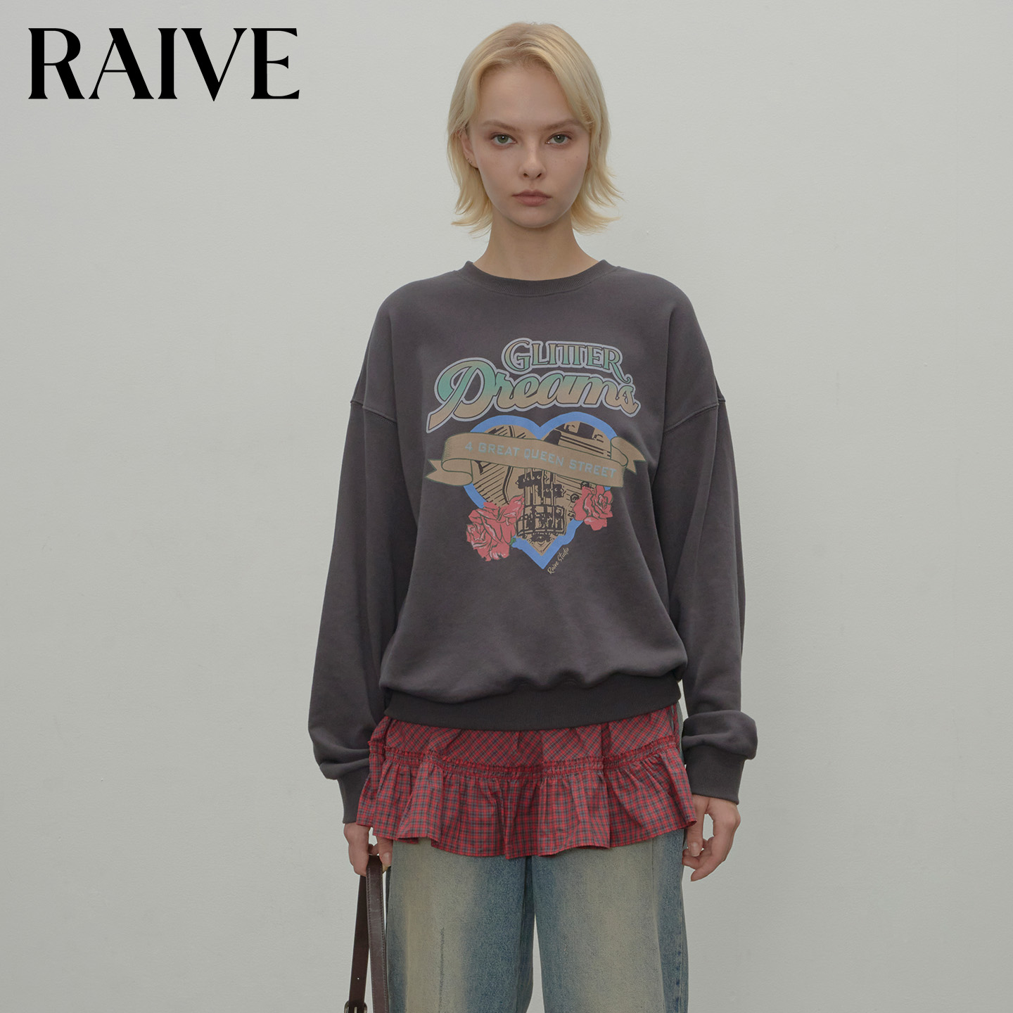 RAIVE爱心印花全棉圆领套头卫衣
