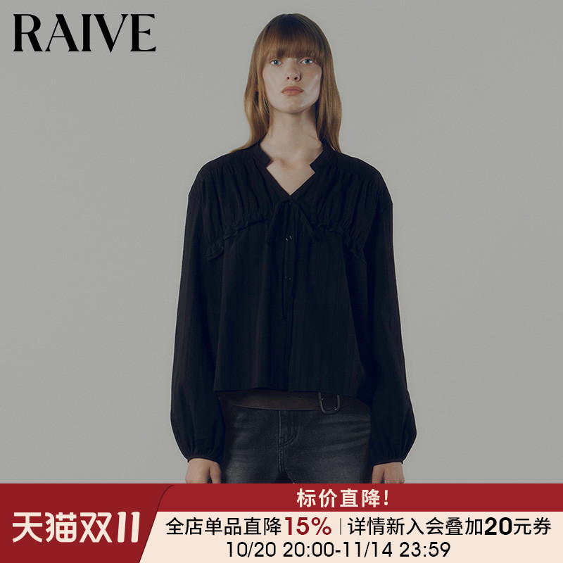 RAIVE领口V领系带韩版落肩衬衫